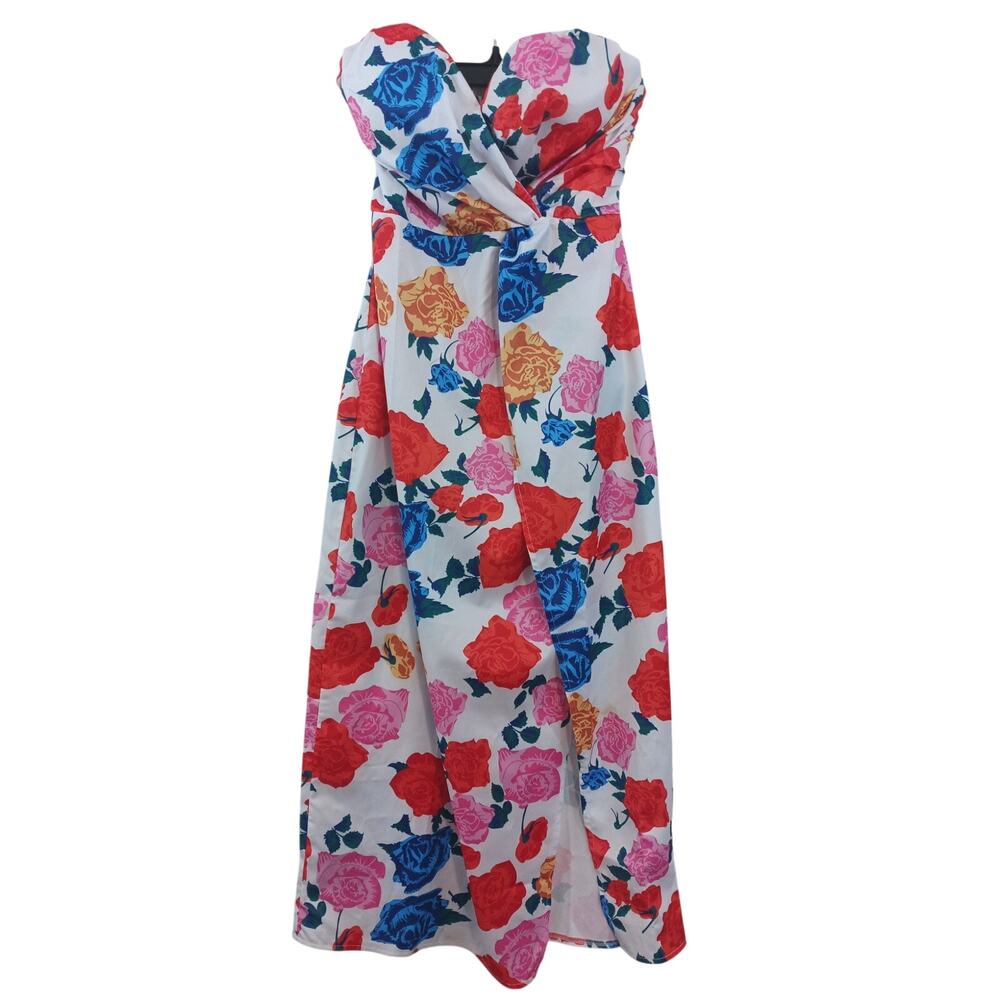 Floral Print Strapless Dress Ankle Length With Back Zipper